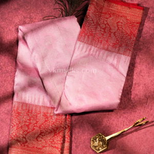 Elegant Baby Pink Pure Kanchipuram Silk Saree with Rich Coral Red Zari Border