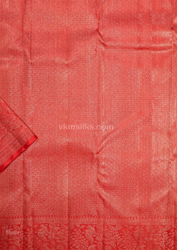 Elegant Baby Pink Pure Kanchipuram Silk Saree with Rich Coral Red Zari Border