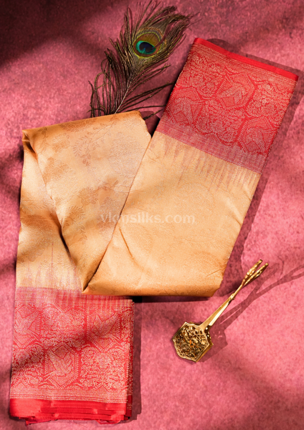 9 - 2026-07-06T161047.217 Luxurious Sandal Pure Kanchipuram Silk Saree with Vermilion Red Zari Border