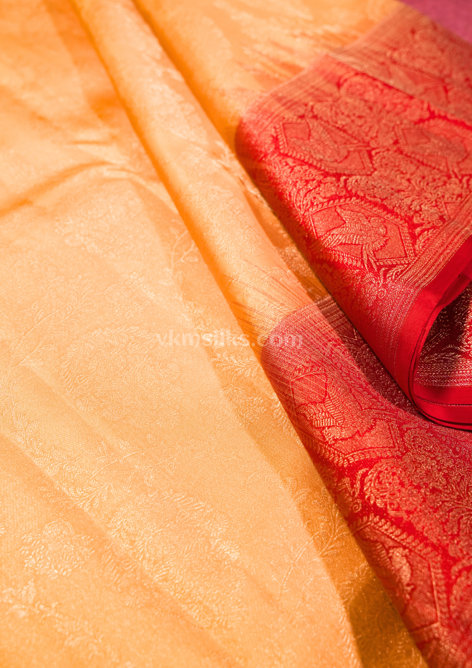 Luxurious Sandal Pure Kanchipuram Silk Saree with Vermilion Red Zari Border alternative view