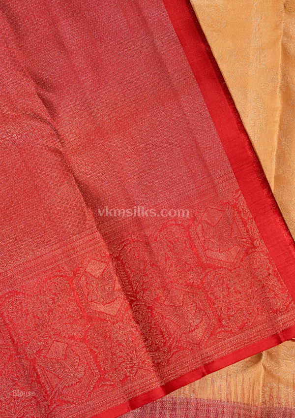 9 - 2026-07-06T161746.190 Luxurious Sandal Pure Kanchipuram Silk Saree with Vermilion Red Zari Border