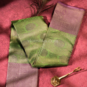 Parrot Green & Lavender Purple Pure Kanchipuram Silk Saree with Floral Zari Weaving