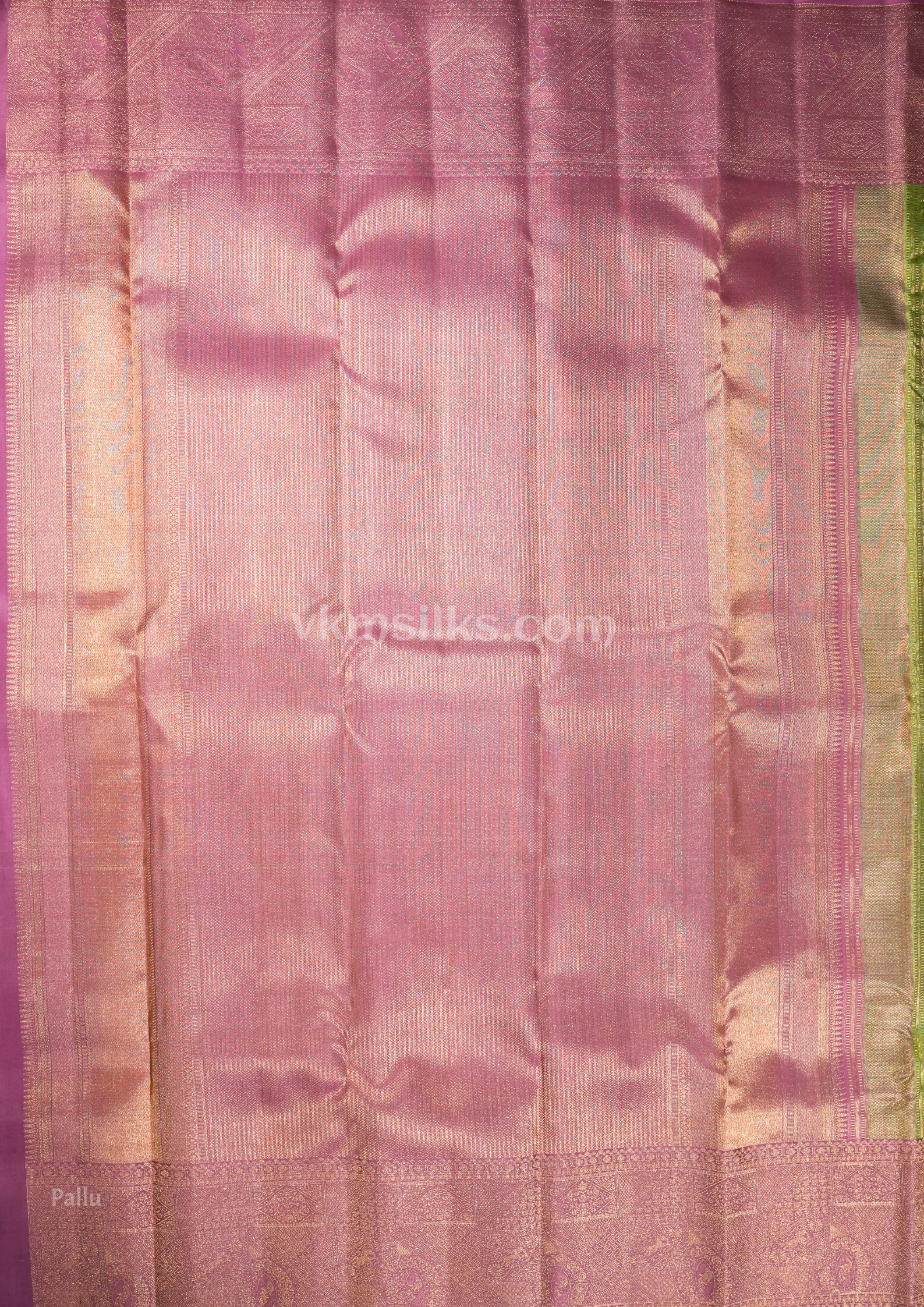 Parrot Green & Lavender Purple Pure Kanchipuram Silk Saree with Floral Zari Weaving alternative view