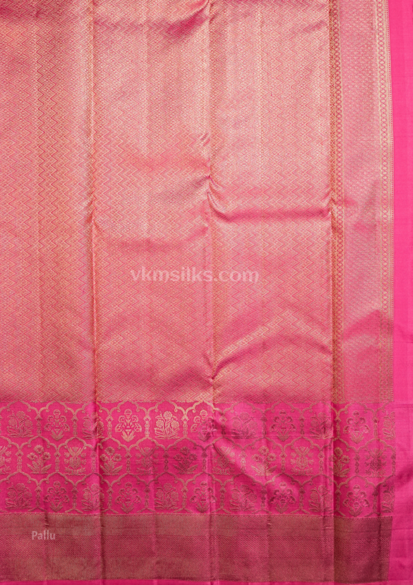 Premium Blush Peach & Rani Pink Pure Kanchipuram Silk Saree with Rich Zari Weaving