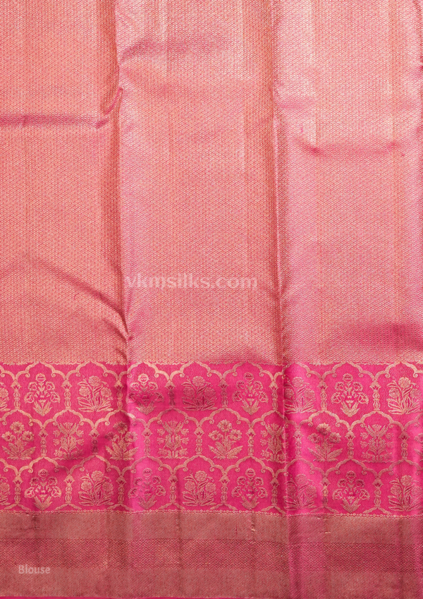 Premium Blush Peach & Rani Pink Pure Kanchipuram Silk Saree with Rich Zari Weaving