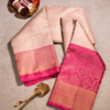 Premium Blush Peach & Rani Pink Pure Kanchipuram Silk Saree with Rich Zari Weaving