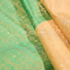 National Love Your Pet Day (1) Premium Seafoam Mint Green Pure Silk Saree with Champagne Gold Border & Floral Zari Weaving