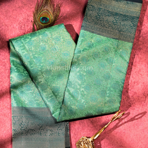 Aqua Mint Green Pure Silk Saree with Slate Grey Border & Floral Jacquard Weaving