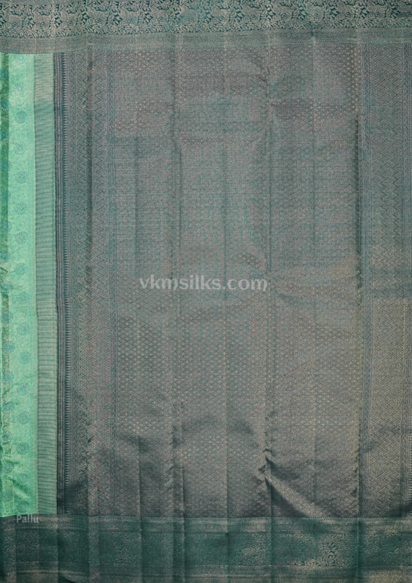 National Love Your Pet Day (13) Aqua Mint Green Pure Silk Saree with Slate Grey Border & Floral Jacquard Weaving