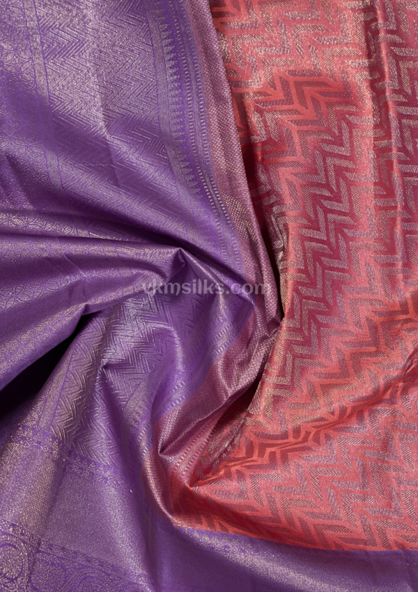 National Love Your Pet Day (15) Dusty Rose Pink Pure Silk Saree with Royal Purple Border & Silver Zari Chevron Weaving