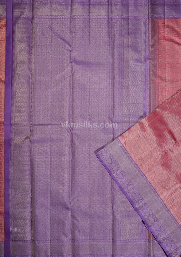 National Love Your Pet Day (16) Dusty Rose Pink Pure Silk Saree with Royal Purple Border & Silver Zari Chevron Weaving