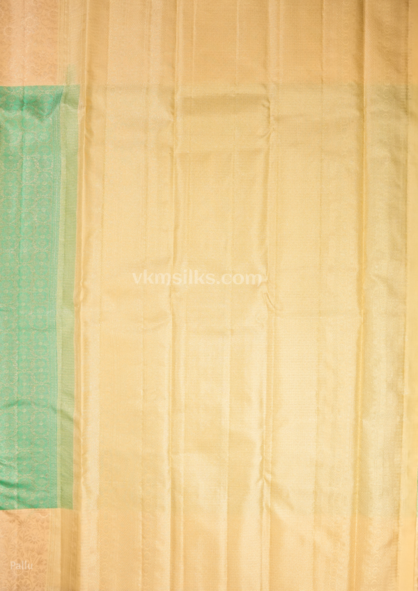 National Love Your Pet Day (3) Premium Seafoam Mint Green Pure Silk Saree with Champagne Gold Border & Floral Zari Weaving