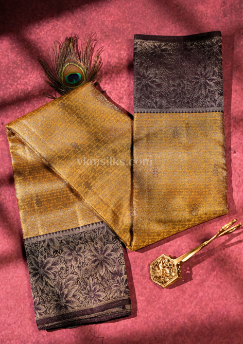 Radiant Mustard Gold Pure Kanchipuram Silk Saree with Coffee Brown Zari Border