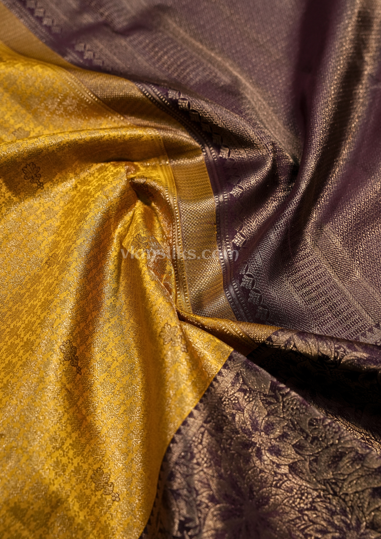 Radiant Mustard Gold Pure Kanchipuram Silk Saree with Coffee Brown Zari Border alternative view