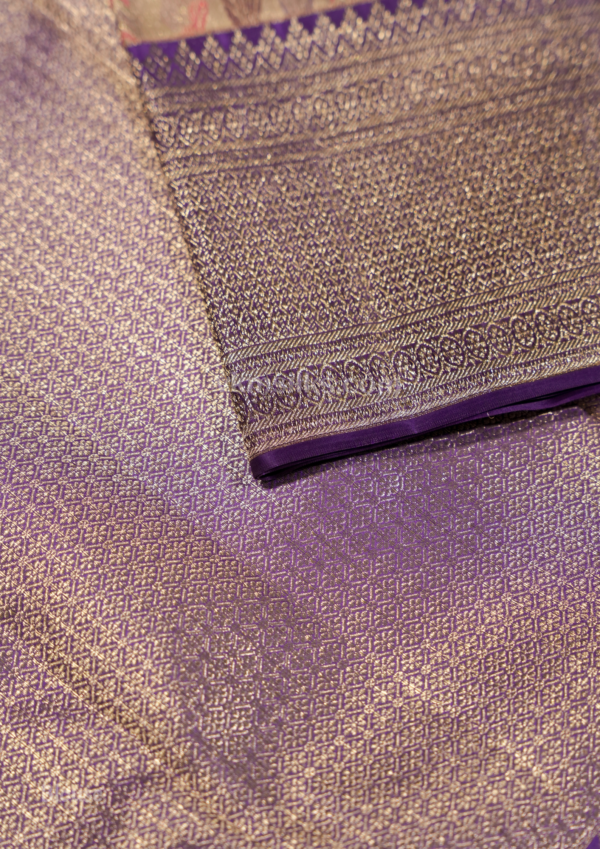 National Love Your Pet Day (39) Royal Antique Gold Pure Kanchipuram Silk Saree with Regal Purple Temple Border
