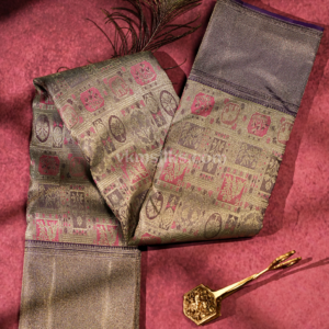 Heritage Antique Gold Pure Kanchipuram Silk Saree with Royal Purple Border