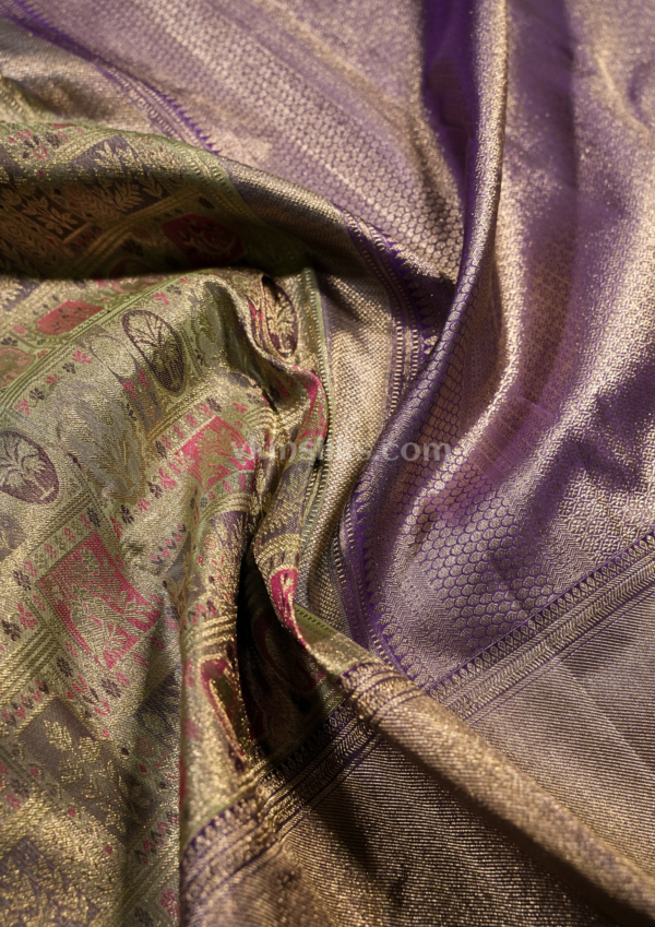 National Love Your Pet Day (41) Heritage Antique Gold Pure Kanchipuram Silk Saree with Royal Purple Border