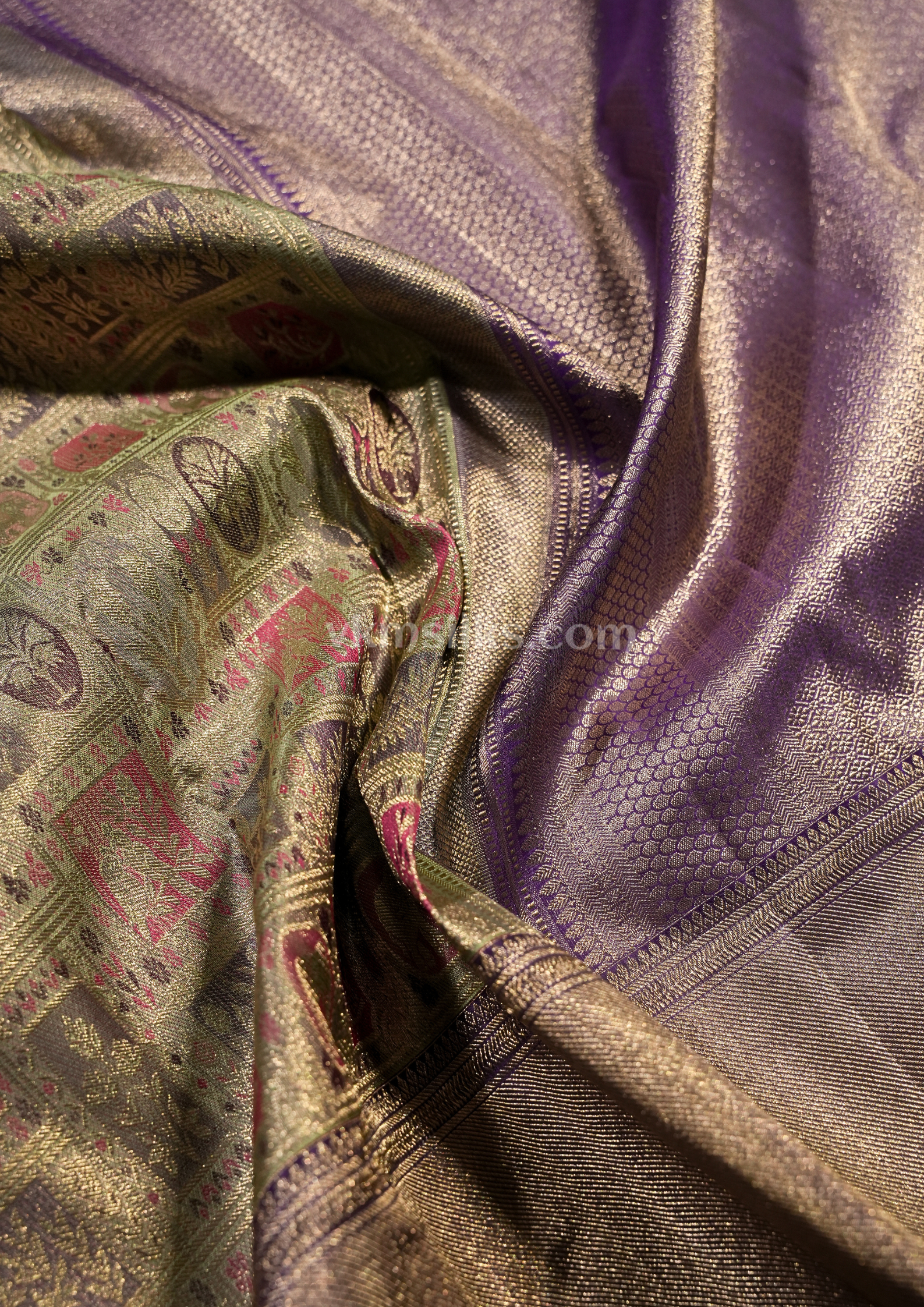 Heritage Antique Gold Pure Kanchipuram Silk Saree with Royal Purple Border alternative view