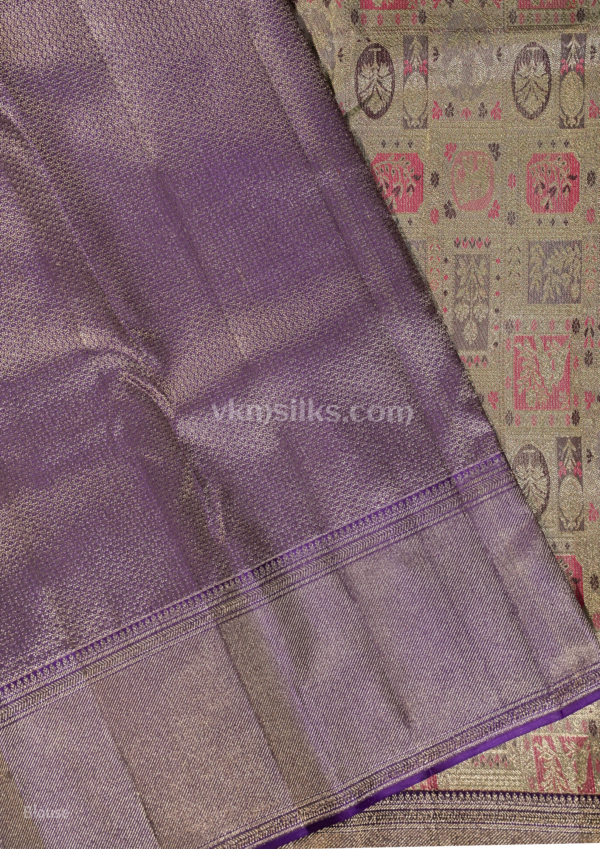 National Love Your Pet Day (43) Heritage Antique Gold Pure Kanchipuram Silk Saree with Royal Purple Border
