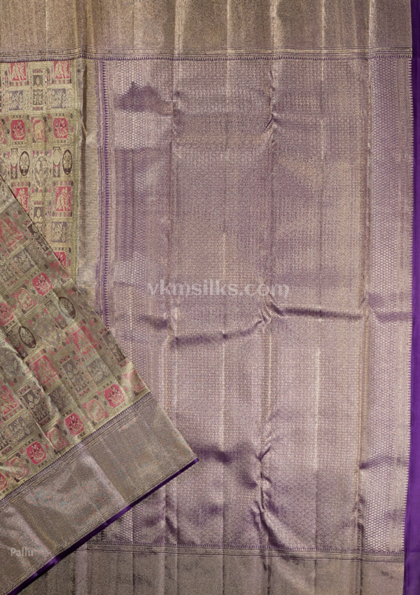 National Love Your Pet Day (44) Heritage Antique Gold Pure Kanchipuram Silk Saree with Royal Purple Border