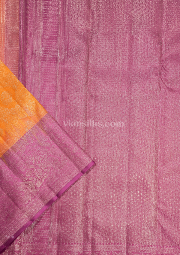 National Love Your Pet Day (47) Royal Marigold Orange Pure Kanchipuram Silk Saree with Orchid Purple Zari Border