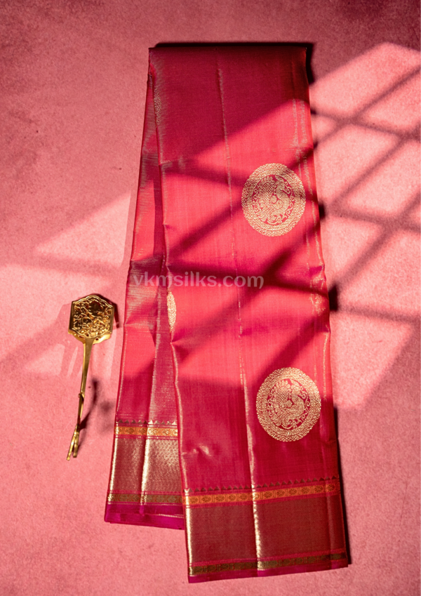 9 (2) Rani pink vairaoosi with mayil butta traditional kanjjvaram