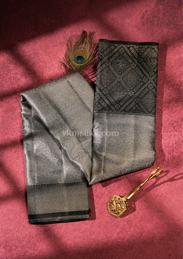 Elephant grey & Black Silk Saree with Rich Zari Weave
