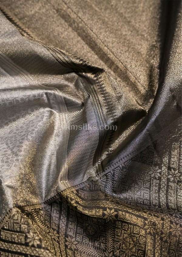 Elephant grey & Black Silk Saree with Rich Zari Weave