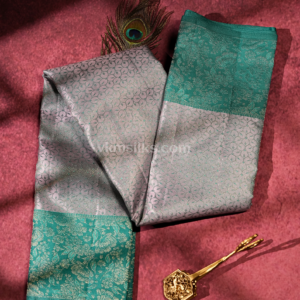 Dusty Rose Pink & Peacock Green Pure Silk Saree with Elegant Zari Floral Border