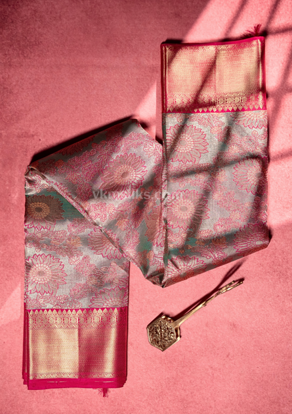 Sea blue silver zari self korvai kanjivaram