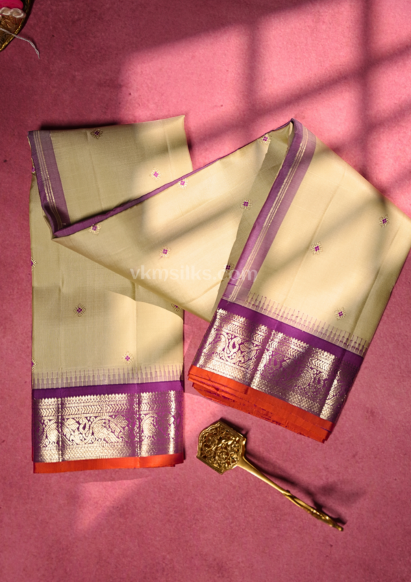 Ivory with purple traditional butta kanjivaram