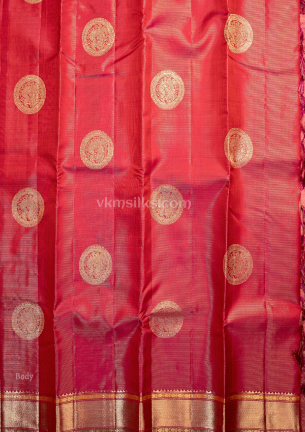 9 (4) Rani pink vairaoosi with mayil butta traditional kanjjvaram