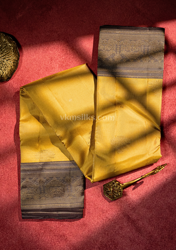 Mango yellow with grey butta soft kanjivaram