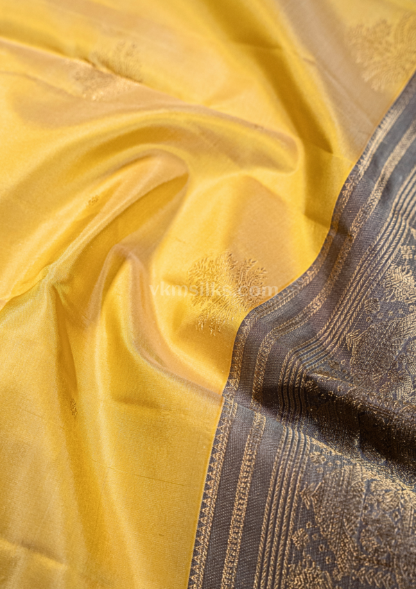 Mango yellow with grey butta soft kanjivaram