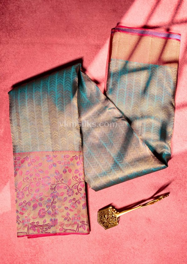 9 - 2026-09-02T102242.015 Turquoise blue brocade pink meena floral bordered pure silk