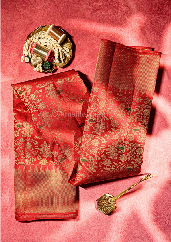 9 - 2026-09-03T161625.359 Green highlighted Wine pink peacock floral with solid border pure kanjivaram