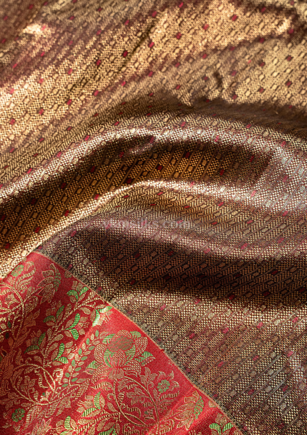 9 - 2026-09-03T165726.956 Brown meenakari stripes body with green highlighted floral border brocade saree