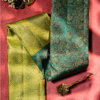 9 - 2026-09-03T172812.767 Half and half pattern lemon green geometric pattern with mayil blue intricate meenakari banaras floral combo