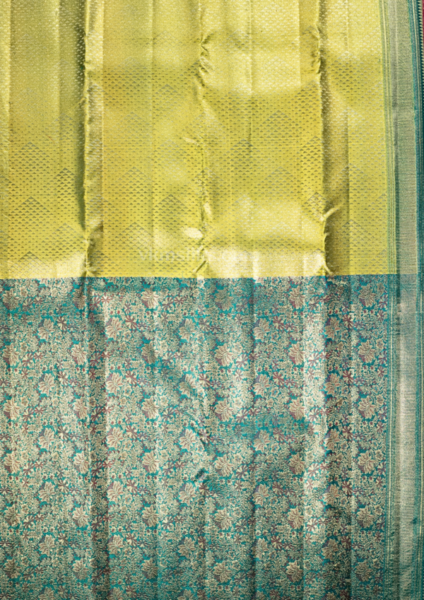 9 - 2026-09-03T173008.905 Half and half pattern lemon green geometric pattern with mayil blue intricate meenakari banaras floral combo