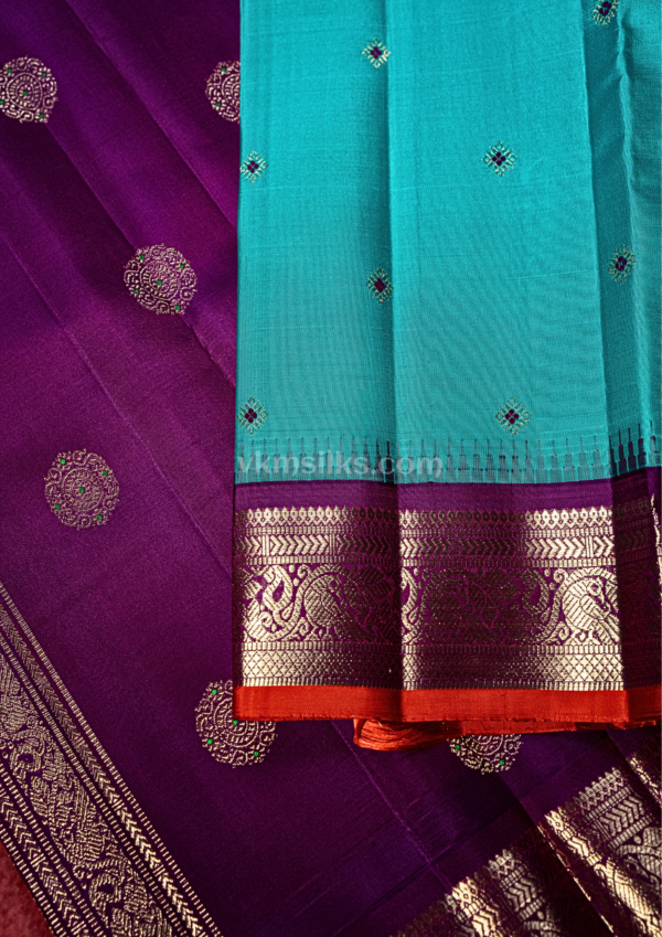 9 - 2026-09-05T105656.411 Peacock blue with purple traditional butta kanjivaram