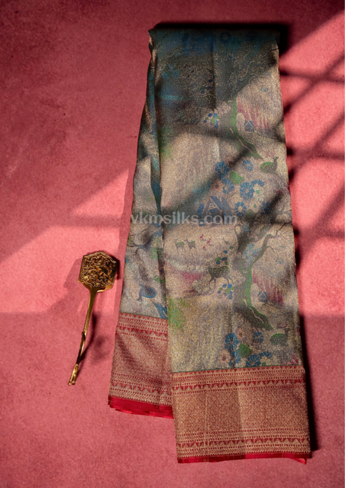 3D forest inspired intricate detailed multi colour meenawork pure silk