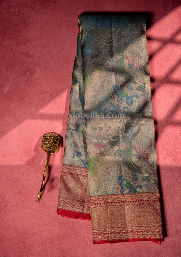 3D forest inspired intricate detailed multi colour meenawork pure silk