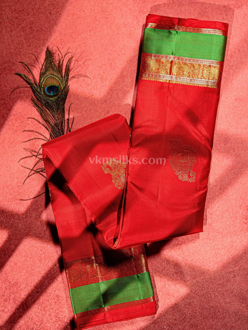Bright red body with green and gold silver border