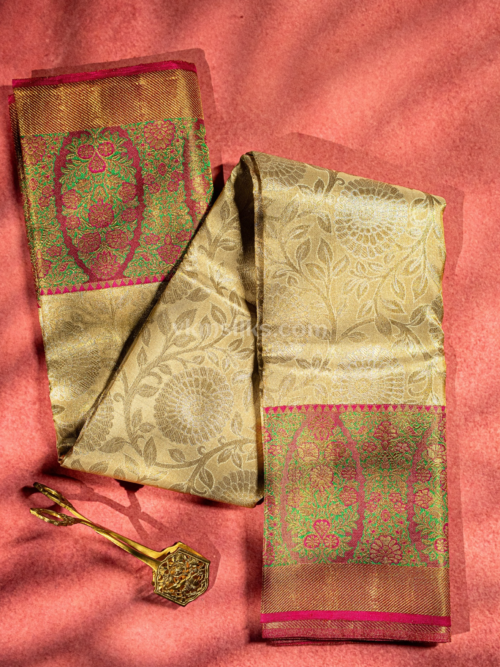 Cream gold tissue body with magenta and green border