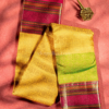 Yellow rudhraksham mayil kattam body with lime green accents and pink border