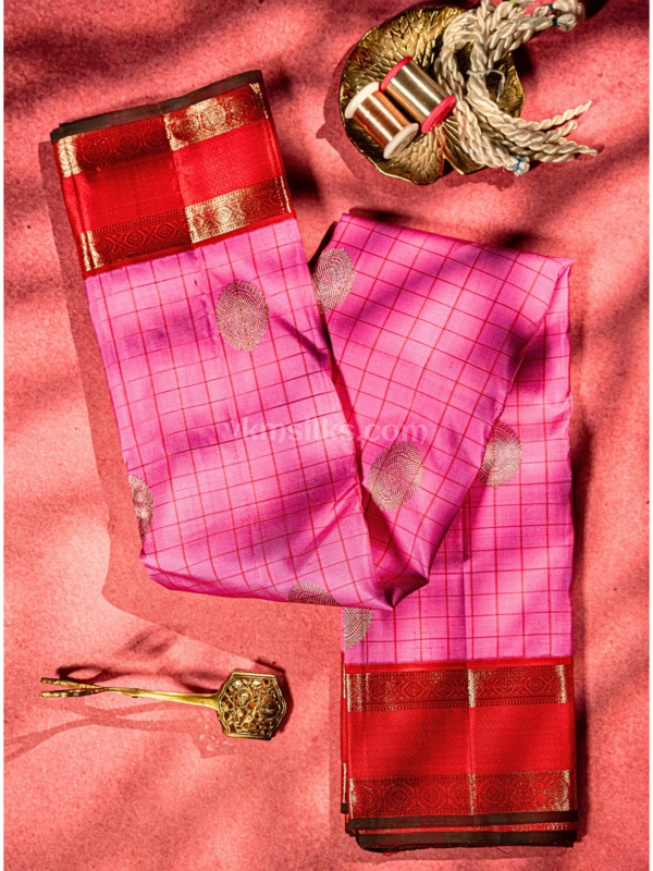 9 (65) Pink checks body with rettapet red border